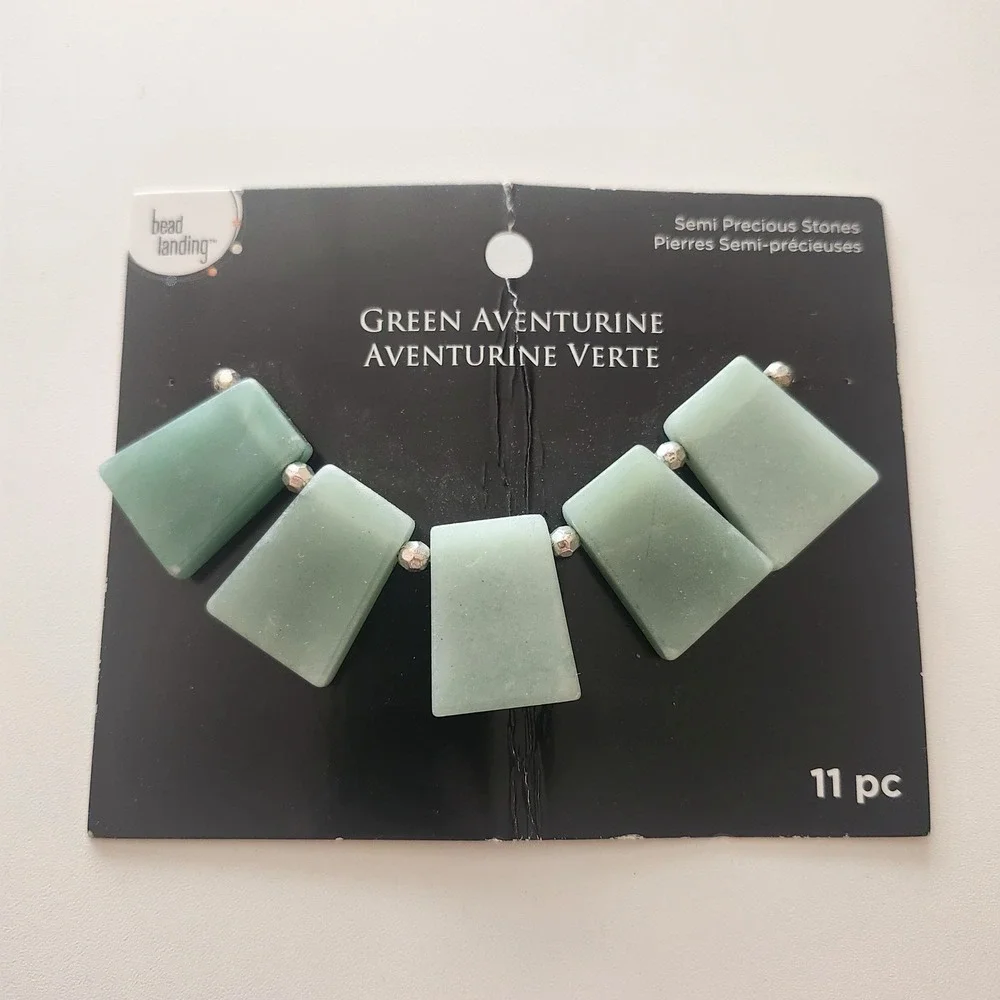 Bead Landing Green Aventurine Semi Precious Stones Rectangular Focal Beads 11pc